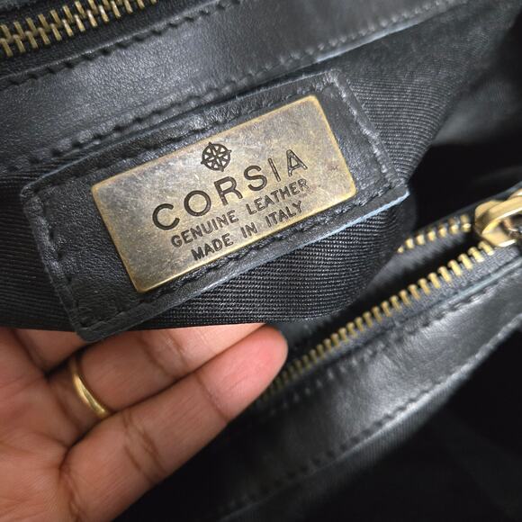 CORSIA Leather Tote Bag Satchel Black Crossbody Strap Handle Carryall Structured - Picture 7 of 15